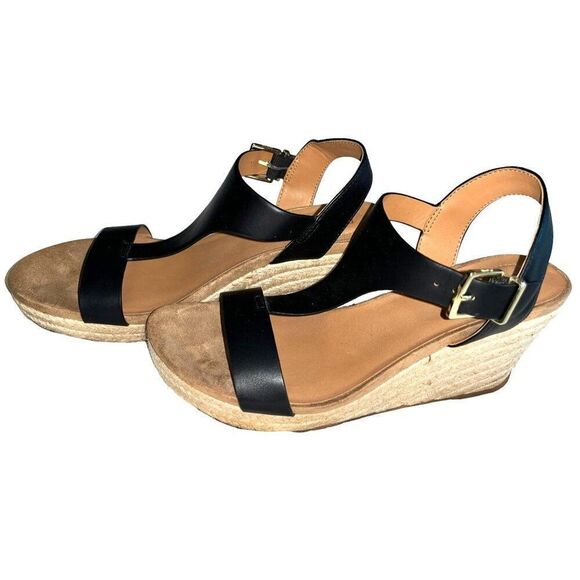 Kenneth‎ Cole Black Tan Wedge Sandals Women's Size 8.5 - Picture 1 of 5